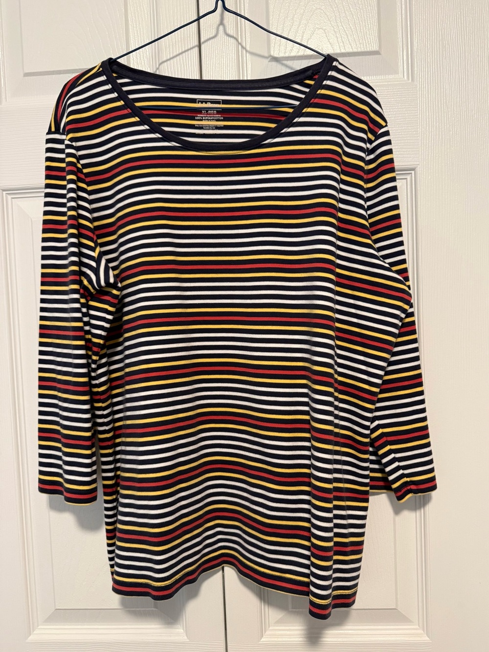 L L Bean Striped  Scoop Neck Top - Navy, White & Red - Women